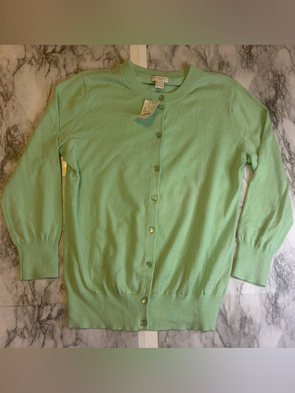 J. Crew  Green Crewneck Button-Front Cardigan SIZE S 100% cotton NEW WITH TAG